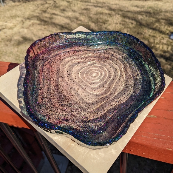 Hand Crafted Other - Sparkly Geode Tray Large Handmade Resin Holographic Crystals Holder